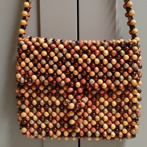 Vintage Brown and Tan Beaded Shoulder Bag - Picture 1 of 17